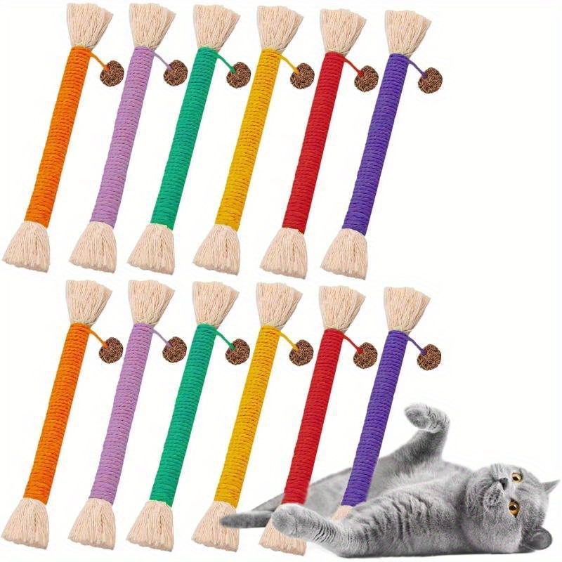 TEMU Cat Toys 12pcs Catnip Toys For Indoor Kitten Cat Chew For Molar Scratch Interactive Cat Cotton Rope For Cleaning Teeth Cat Dental Stick Cat Treat Kitty Self Kick