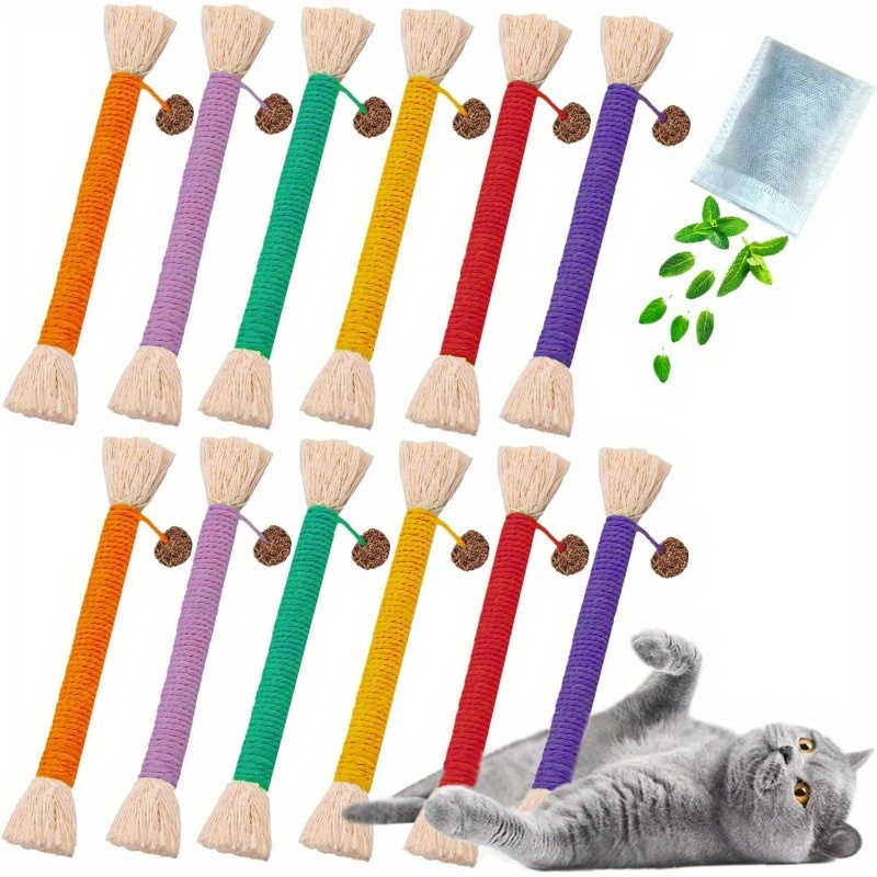 

Cat Toys 12pcs Catnip Toys For Indoor Kitten Cat Chew For Molar Scratch Interactive Cat Cotton Rope For Cleaning Teeth Cat Dental Stick Cat Treat Kitty Self Kick