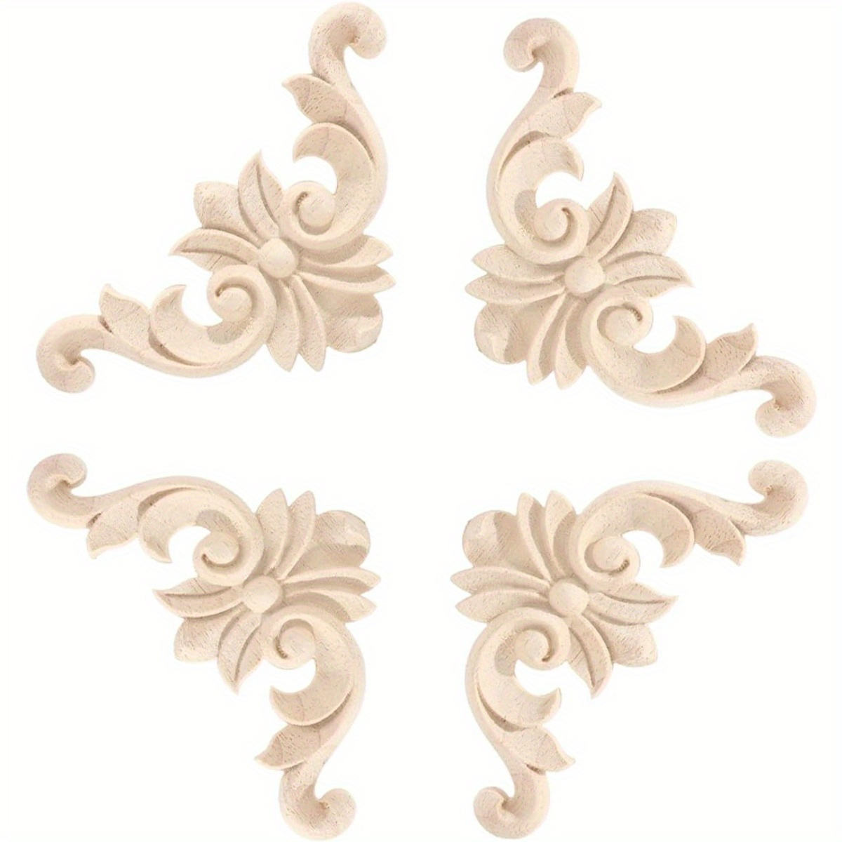 Image of Set Of 4 Unfinished Wooden Corner Trim - Decorative Wood Molding For Furniture, Walls, Doors, And Cabinets