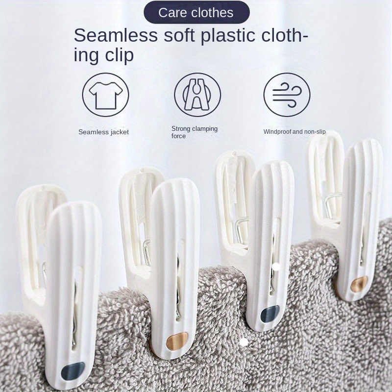 

12-pack Windproof Clothespins With Soft Grip, Plastic Laundry Clips, Strong Clamping Force, Non-slip Clothing Pegs With Thickened Metal Spring For Socks, Sheets, And Garments