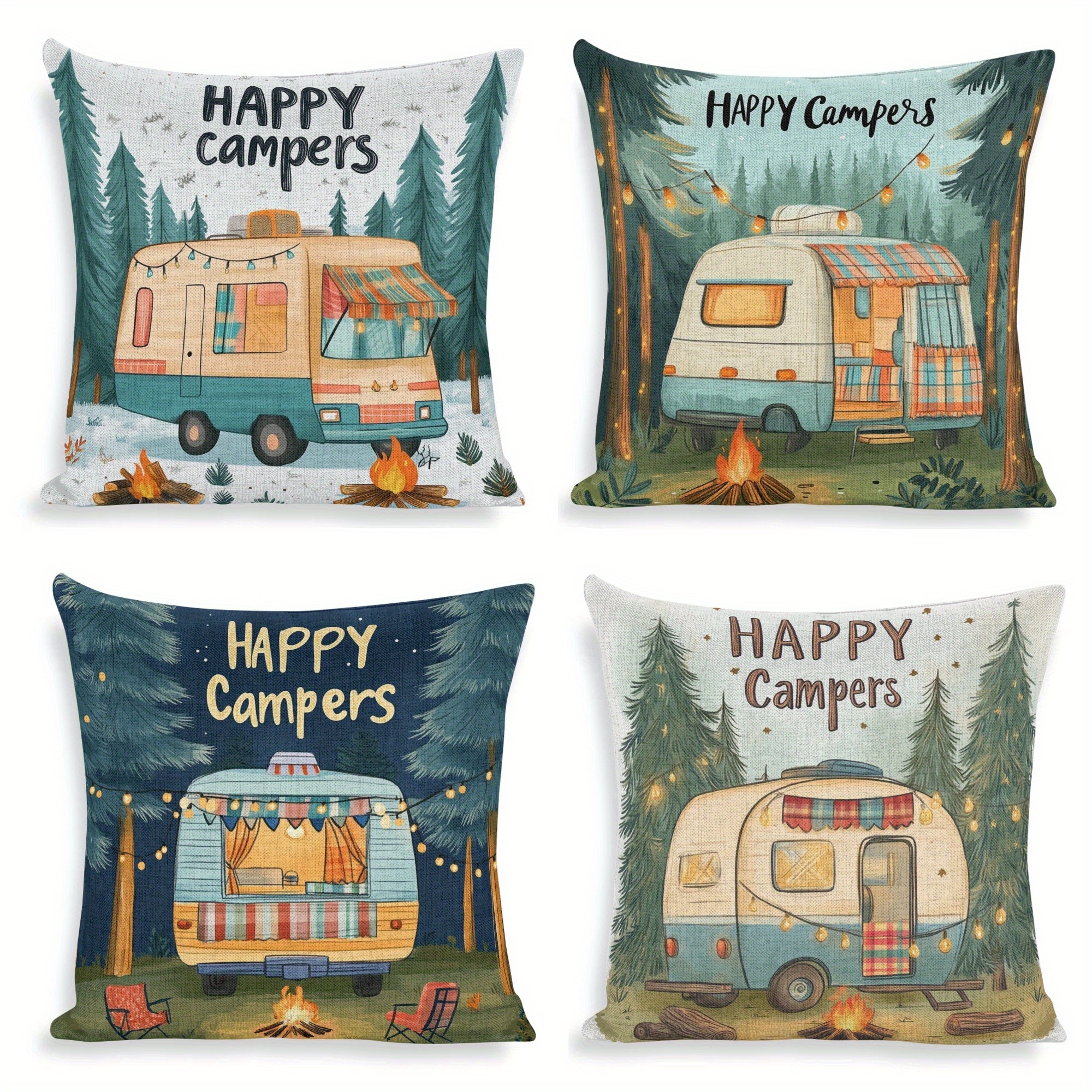 

4-pack Throw Pillow Covers, 18x18 Inch, Hand-washable Linen Cushion Cases With Zipper Closure, Woven Decorative Pillowcases For Sofa, Chair, Bed, Contemporary Camper & Design For Various Room Types