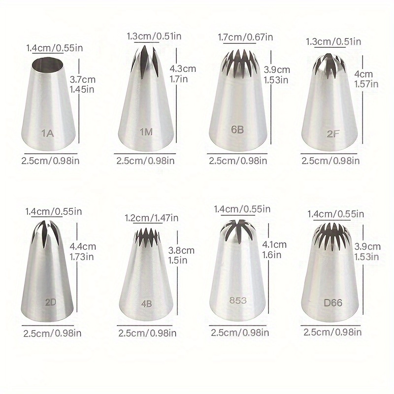 TEMU 8pcs Stainless Steel Piping Nozzle Set - Medium Size For Cake Decorating, Cupcakes &   - Food Grade Baking Tools