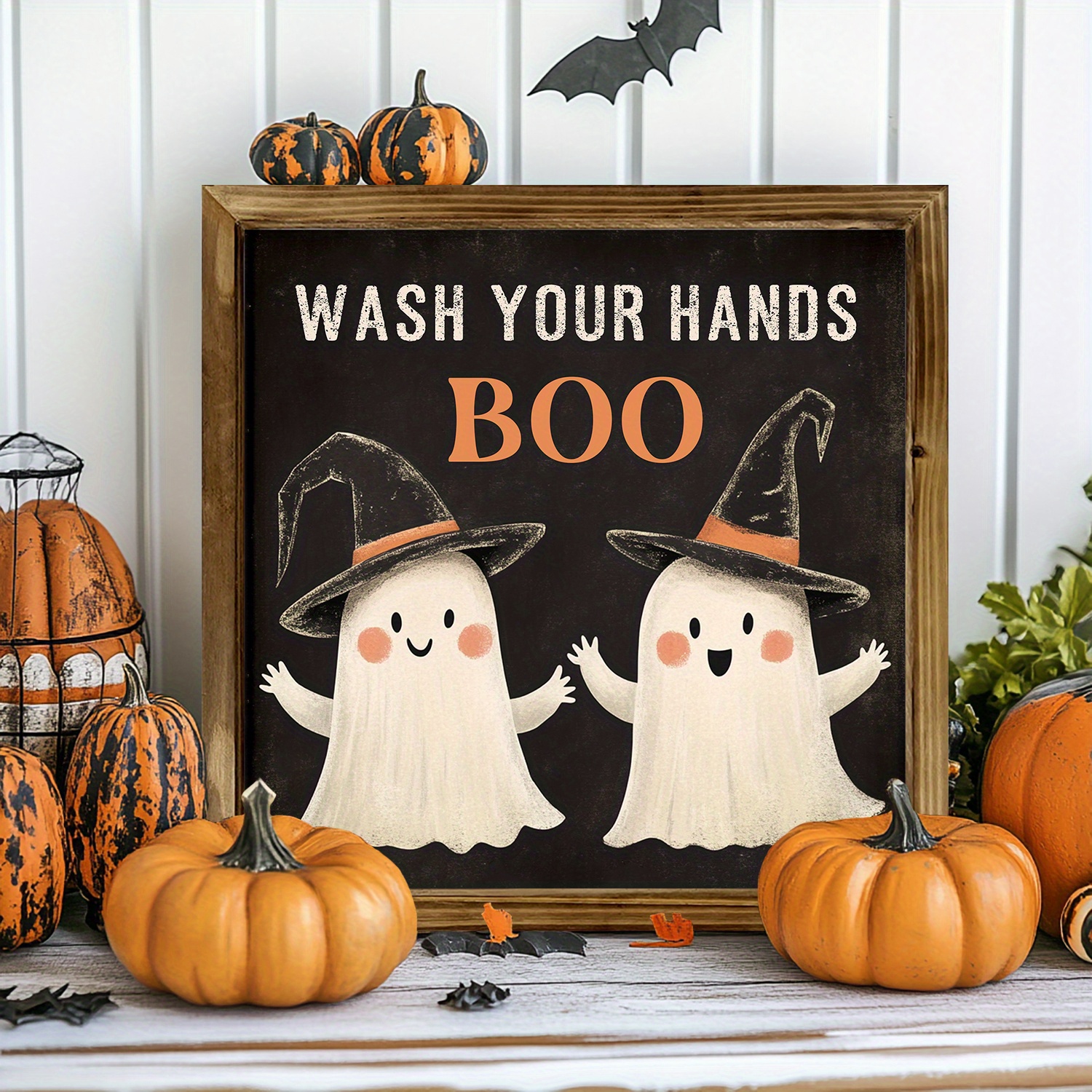 

Spooky Wooden Wall Sign - Rustic Wash Your Hands Boo Plaque, Hat Decor, No-electricity Multipurpose Hanging Art For Home, Kitchen, Bathroom - Fall Season Decoration, 8x8 Inch