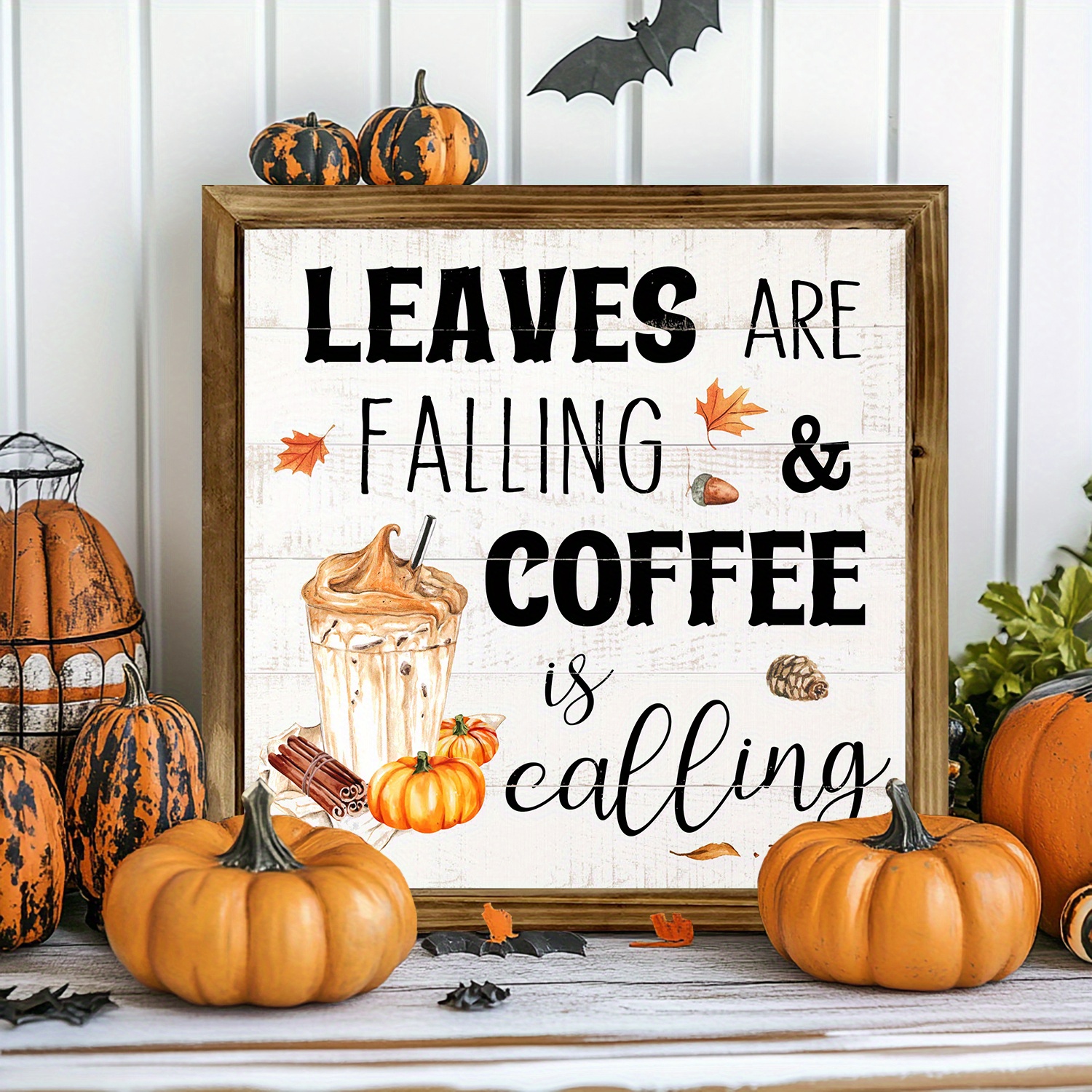 

Charming 8x8" Wooden 'leaves Are Falling & Coffee Is Calling' Sign - Rustic Autumn Wall Art For Farmhouse Kitchen, Coffee Station, Or Cafe Decor - Perfect Thanksgiving Gift