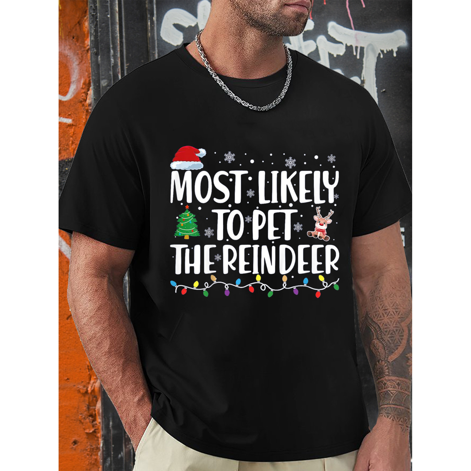 

Family Christmas T-shirt, Men's Fun Pattern T-shirt, Short Sleeve Novelty T-shirt Classic Style, Round Neck, T-shirt