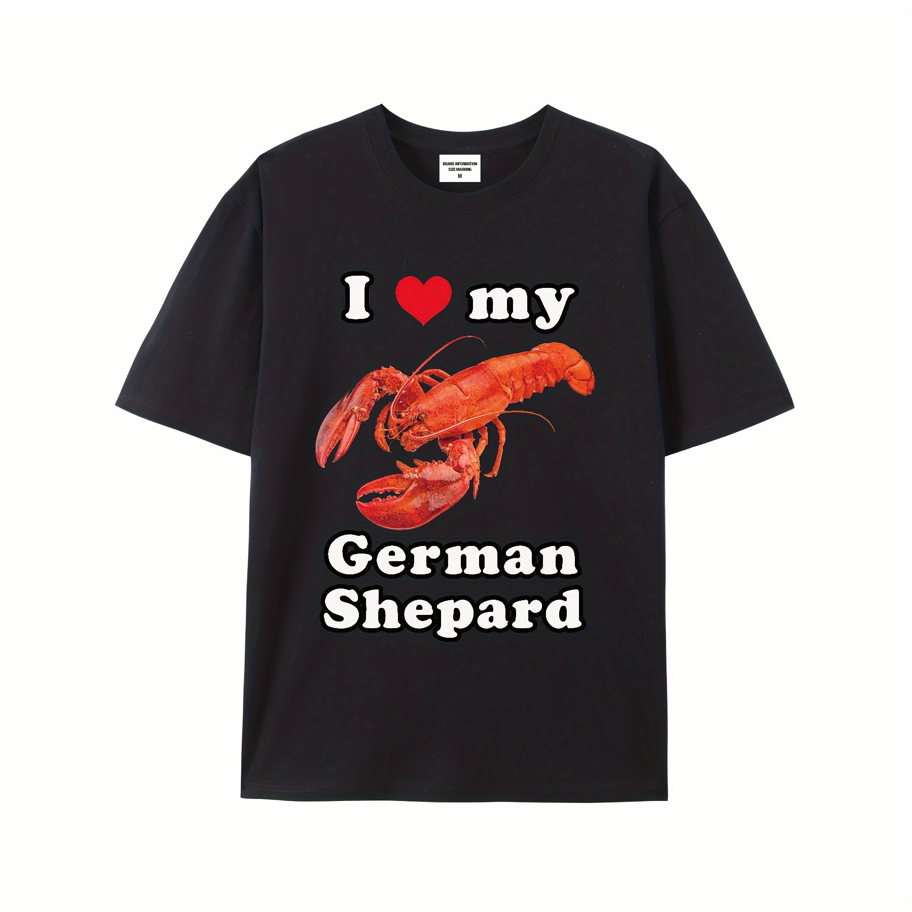 

Men's Lobster Illustration And I Love My German Letter Printed Cotton Round Neck T-shirt, Summer Casual And Outdoor Wear Fashion Tops