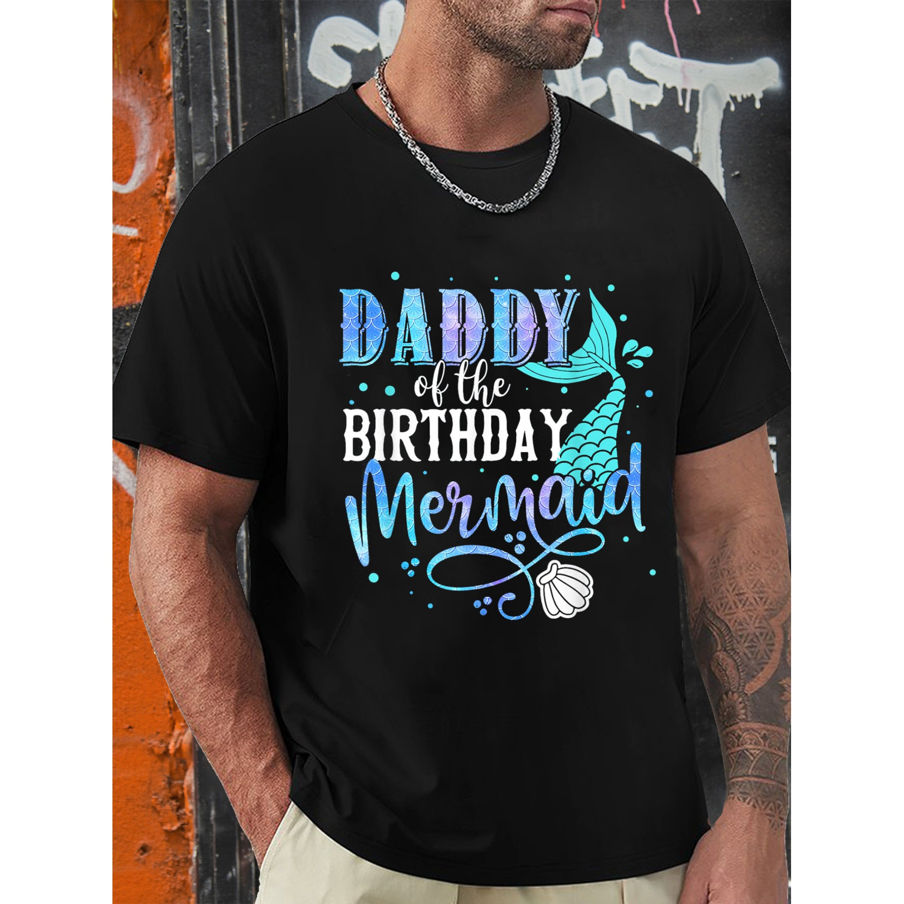 

Dad Birthday Mermaid Family Matching T-shirt, Men's Fun , Short Sleeve Novelty T-shirt , Round Neck, T-shirt