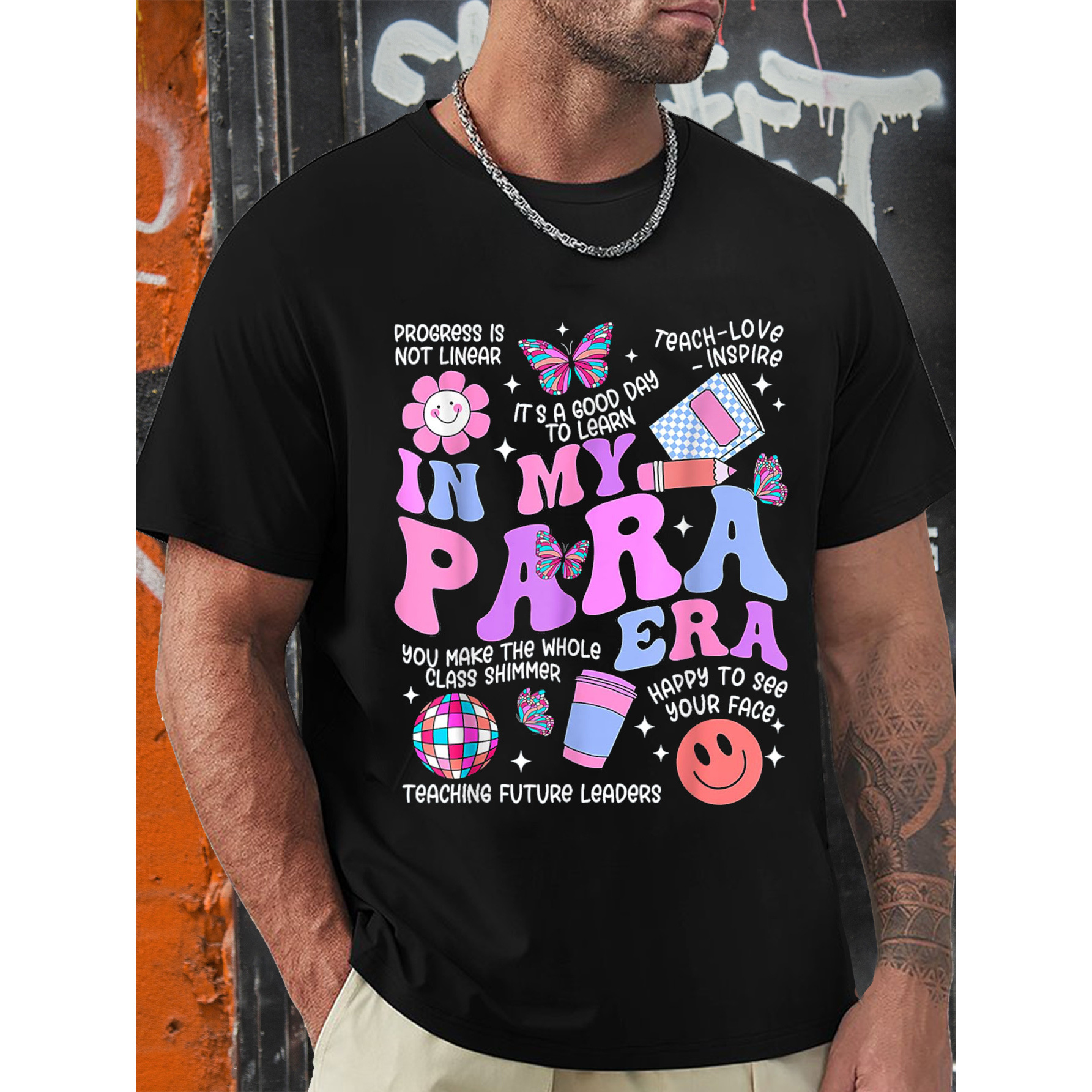 

My Parallel Era Back To School T-shirt, Suitable For Teachers And Students, Men's Fun Graphic T-shirt, Short Sleeve Novelty T-shirt Classic Style, Round Neck, T-shirt