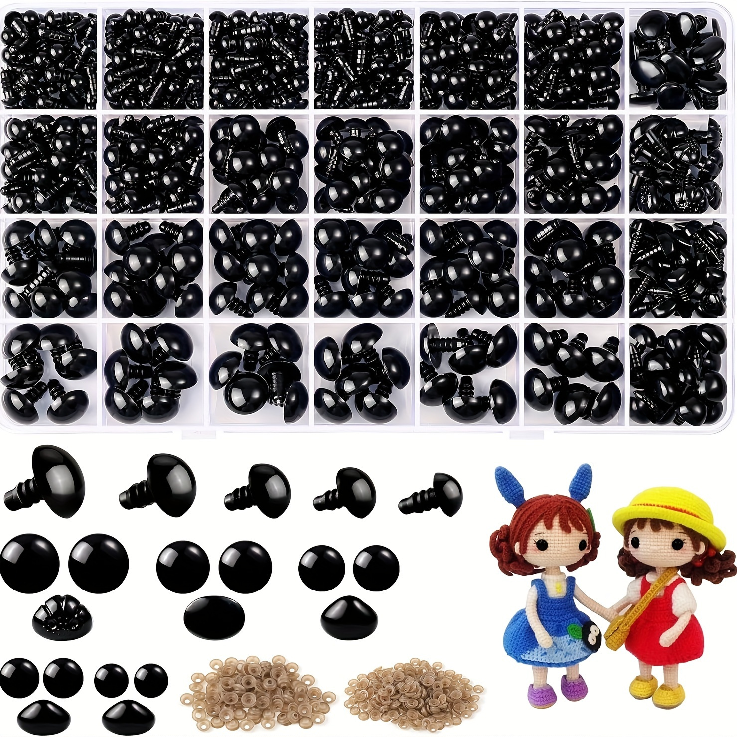 TEMU 1000pcs Plastic Safety Eyes And Noses For Diy Dolls, Amigurumi, And Plush Animals - Assorted , Washers, And Crochet Eyes For Accessories