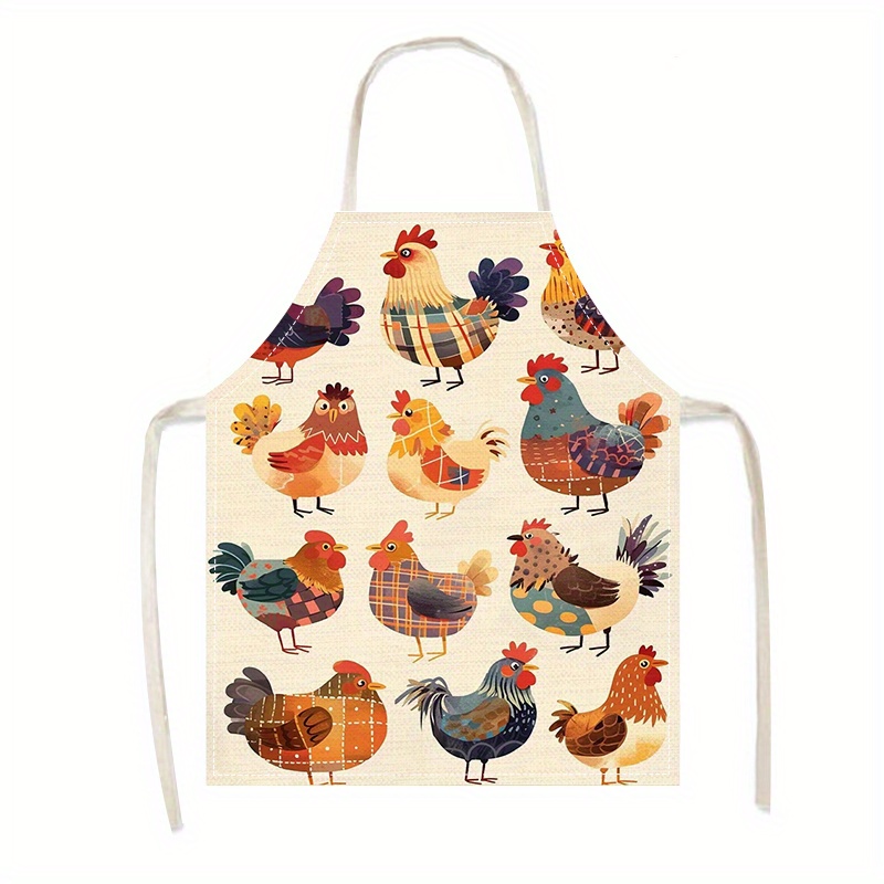 

Jit 1pc Linen Apron With Chicken Print - 100% Linen Woven Kitchen Apron, Oil-resistant, Heat-insulating, Sleeveless Chef Apron For Cooking, Baking, Thanksgiving, Christmas, Festive Party