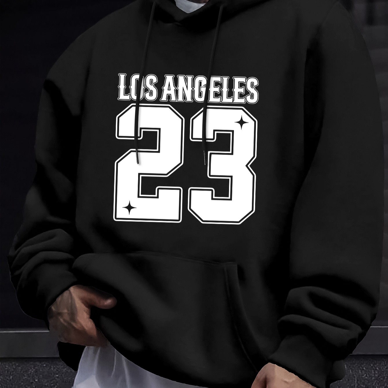 

Los Angeles 23 Graphic Hoodie For Men - Casual Pullover Hooded Sweatshirt With Kangaroo Pocket, Spring/fall Knit Fabric - 95% Polyester, 5% Elastane With Slight Stretch