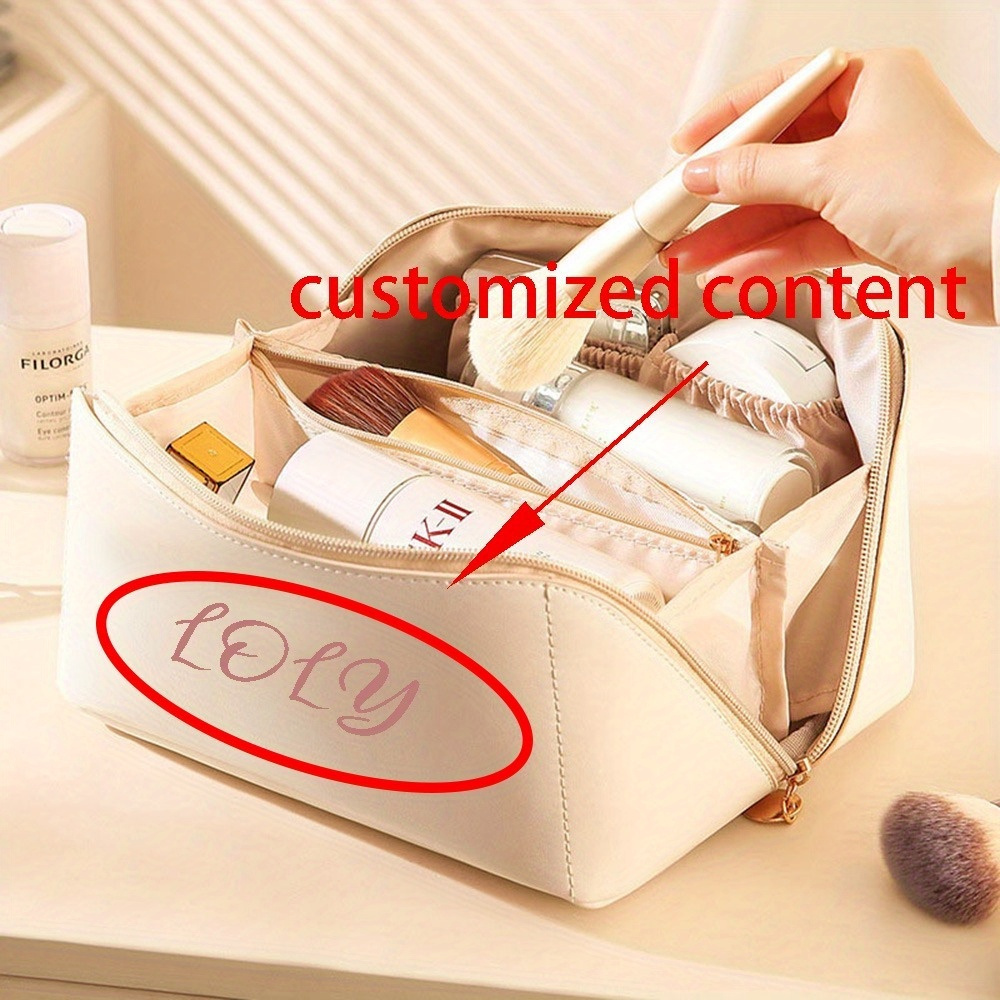 

Simple Style Solid Color & Customized Name Letter Print Durable Travel Toiletry Bag With Zipper Closure, Foldable And Lightweight Makeup Organizer For Daily Use And Travel