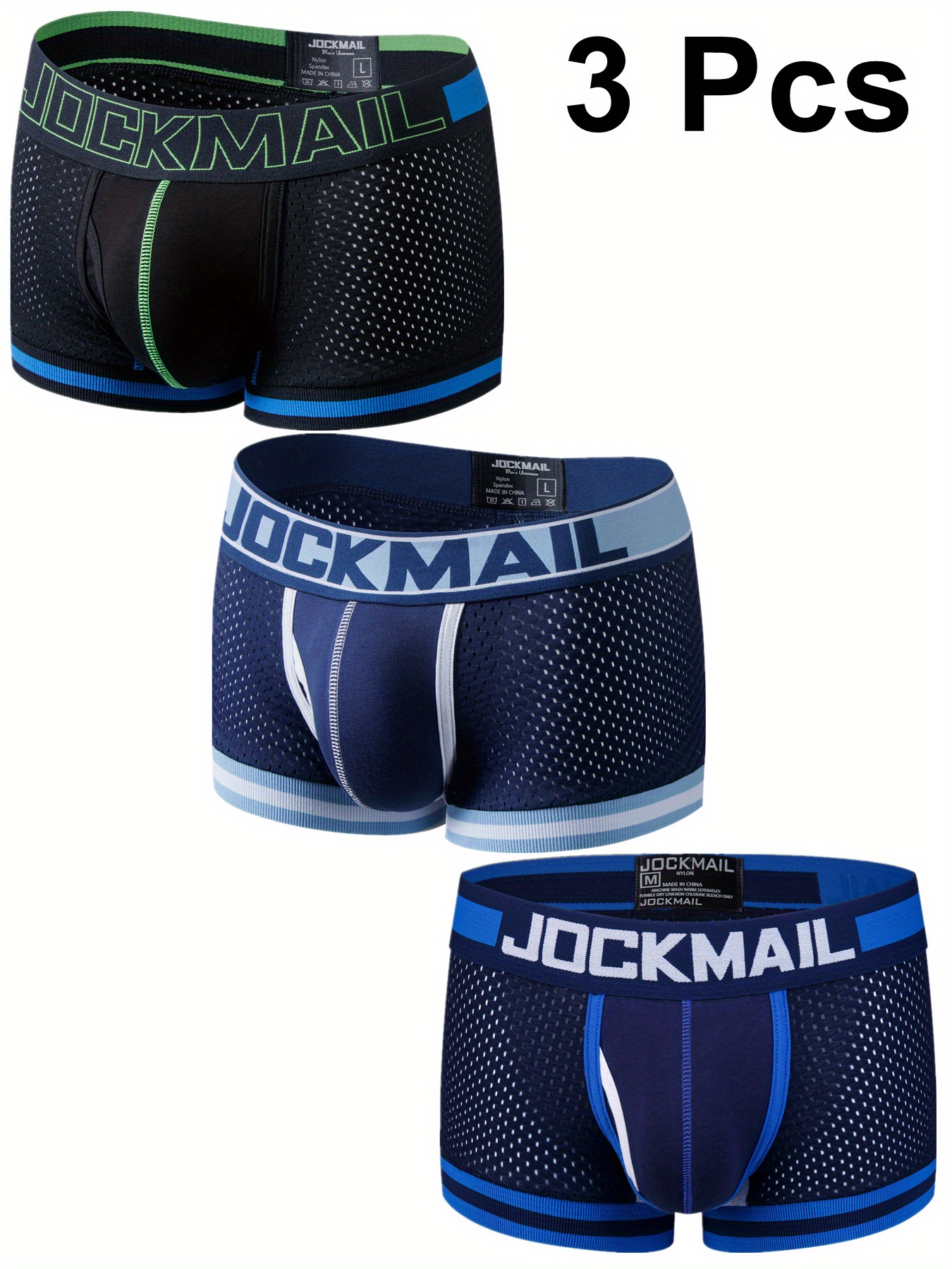 3pcs   mens boxer briefs low waist breathable mesh color   with elastic waistband cuffs anti   casual underwear in black white blue
