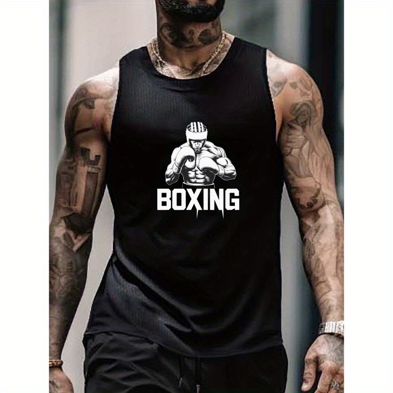 

Boxing Quick- Top - Polyester, Geometric Pattern, Crew Neck, Stretch, Knit Sports Fabric, Regular Fit, Summer Athletic Sleeveless Shirt