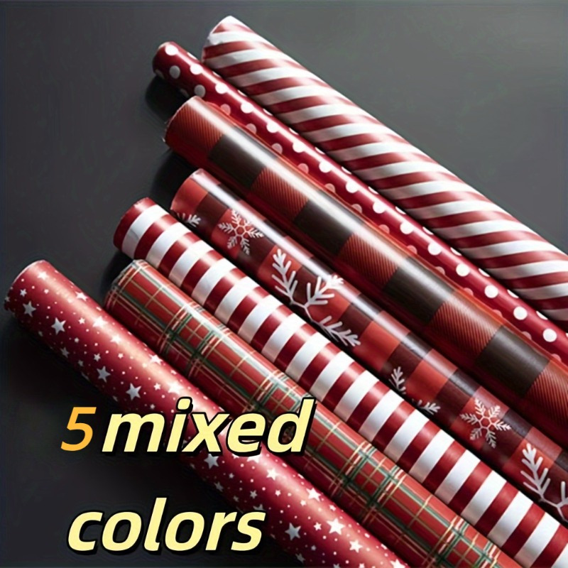 TEMU 5pcs Christmas Gift Wrap Paper Set With Red Stripes And Snowflakes Pattern - Premium Paper Material For Holiday, Wedding, Valentine's Day, And Birthday Presents (multiple Designs Included)