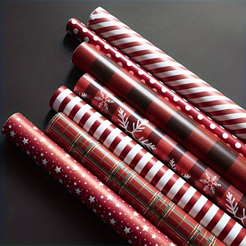 

5pcs Christmas Gift Wrap Paper Set With Red Stripes And Snowflakes Pattern - Premium Paper Material For Holiday, Wedding, Valentine's Day, And Birthday Presents (multiple Designs Included)