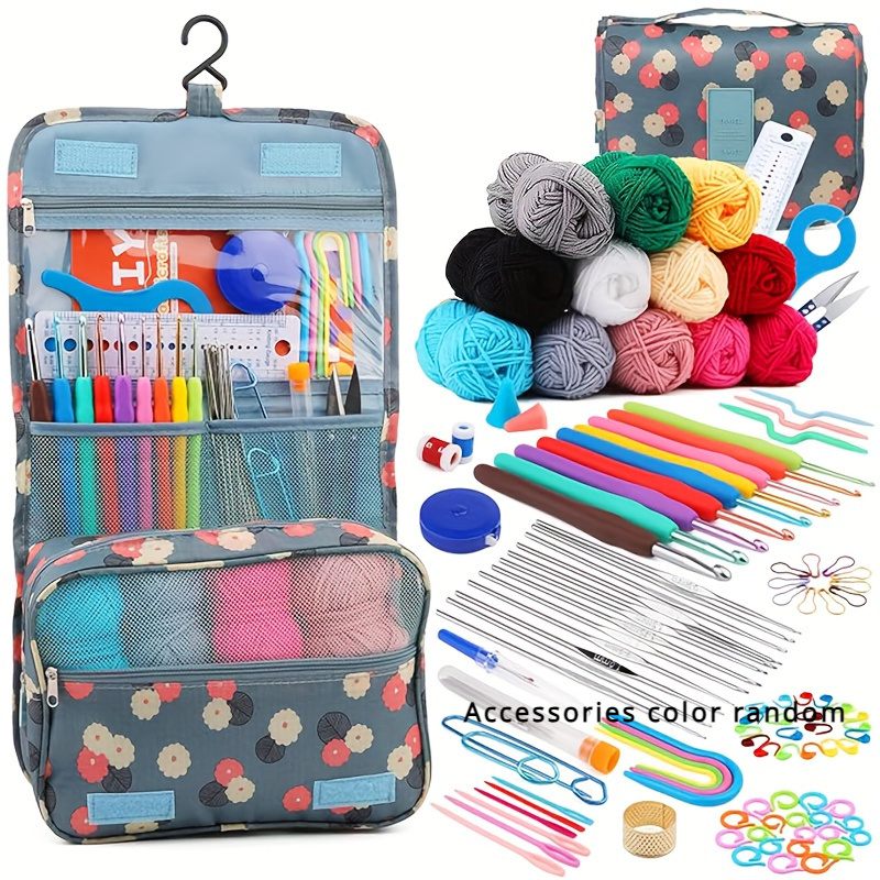 

Deluxe 130pcs Crochet Kit With Yarn, Storage Bag & Accessories - Knitting Set With Hooks, Scissors, Needles & Stitch Markers, Crochet Kit, Yarn, Storage Bag, Knitting Set