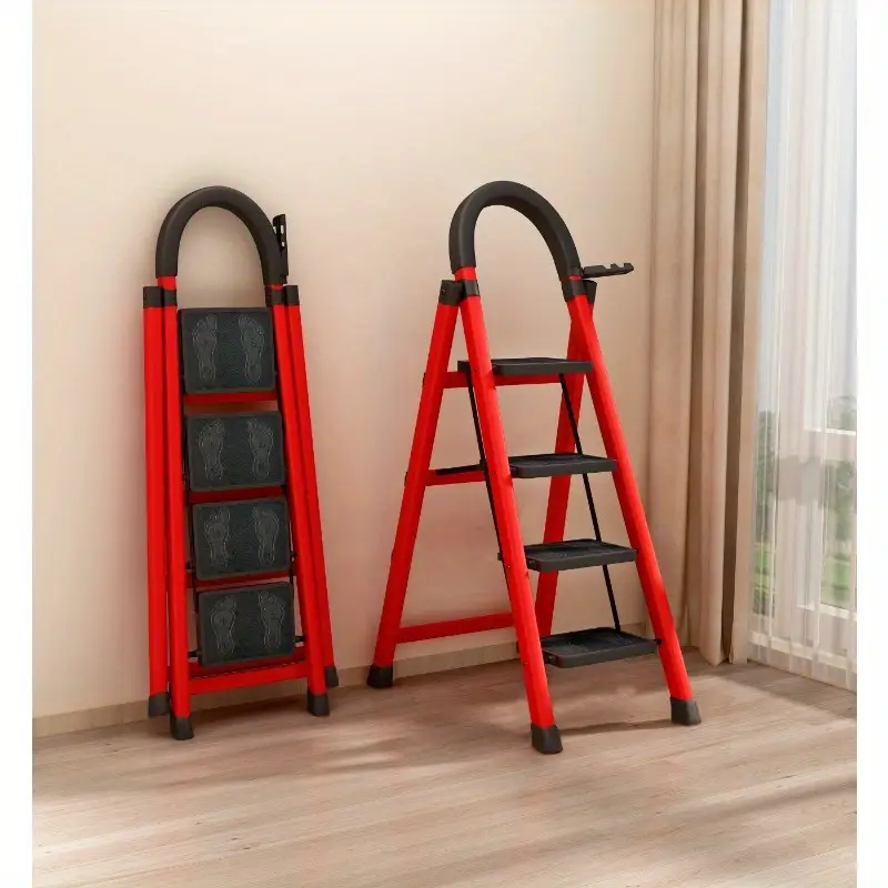 versatile red folding ladder 2 3 4 tiers sturdy metal for home use no power needed details 5