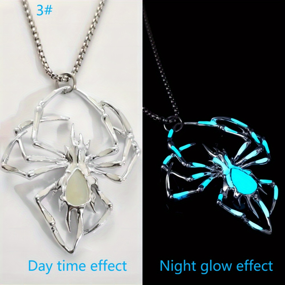 TEMU 3d Luminous Spider Necklace Fashion Men's Hip-hop Alloy Insect Pendant, Party Decor, Holiday Gift, Halloween