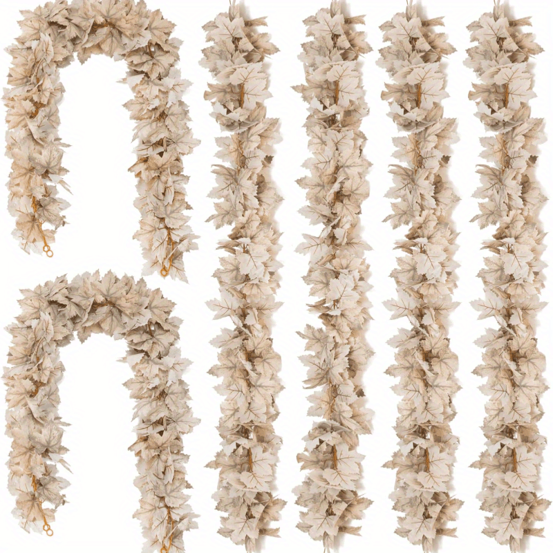 

Beige Autumn Maple Leaf Garland - Artificial Fall Vines For Thanksgiving & Decor, Perfect For Front Door, Table, And Indoor/outdoor Use