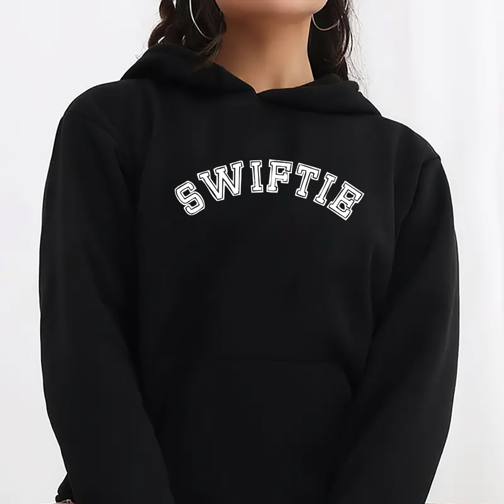 

Swiftie Letter Print Hoodie Sweatshirt - Women's Casual Knit Sweatshirt With Baggy Pocket And Hood