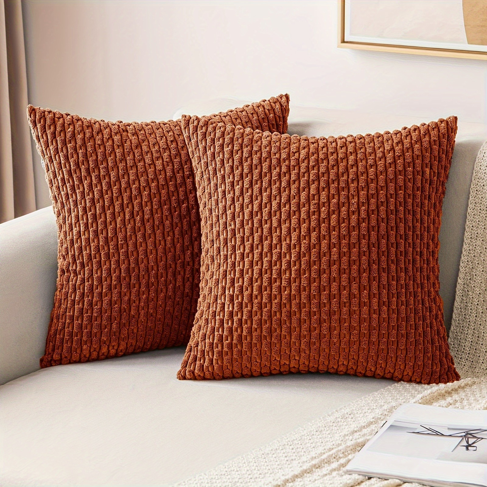 

Two, Corduroy Pillowcases, , 17.7 X 17.7 Inches, Comfortable Cushion Cover, Suitable For Home, Living Room, Bedroom, Sofa, Decorative Waist Pillowcase Orange