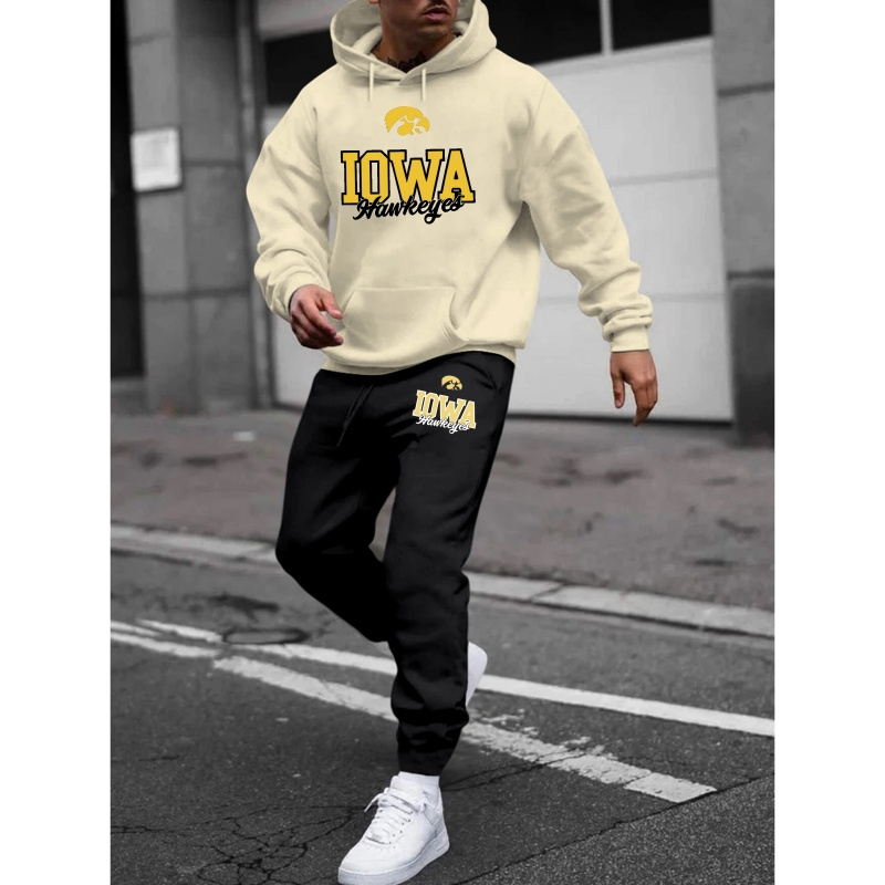 

Iowa Polyester Sweatsuit Set - Casual Knit Fabric Hooded Sweatshirt And Sweatpants With Long Sleeves, Slight Stretch, Regular Fit For Youth - Autumn/winter Sports Active Wear