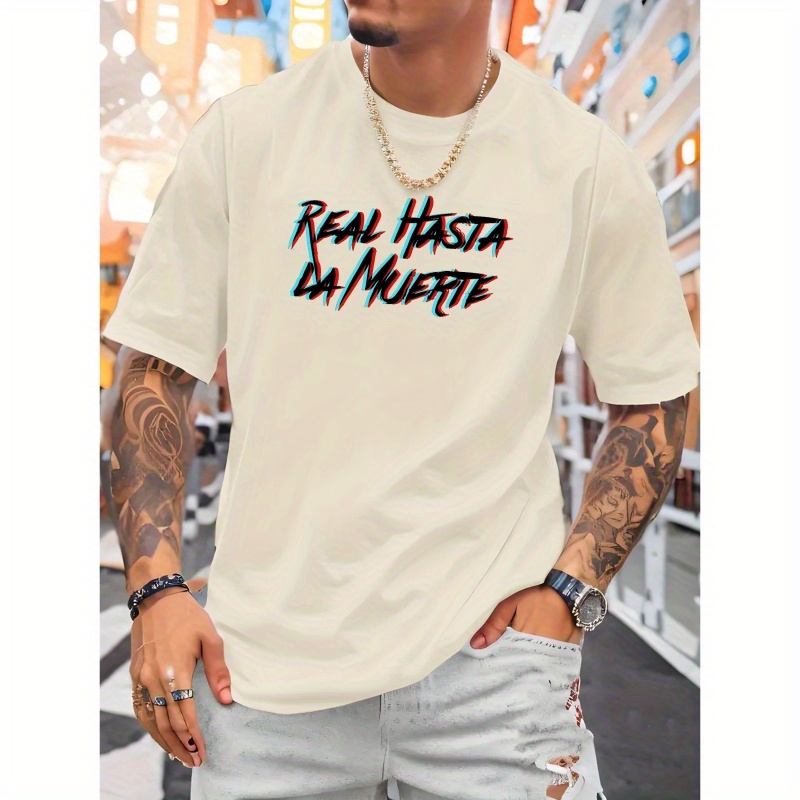 

Men's Polyester Knit T-shirt - Crew Neck, Short Sleeve, Casual Fit With Slight Stretch, Summer Fashion Tee With Bold Alphabet Pattern