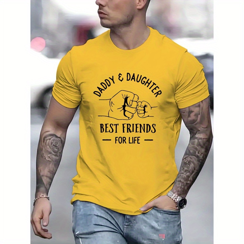 

Fists Bump Graphic Print, Men's Casual Round Neck Short Sleeve T-shirt, Versatile Outdoor Comfy Top For Summer