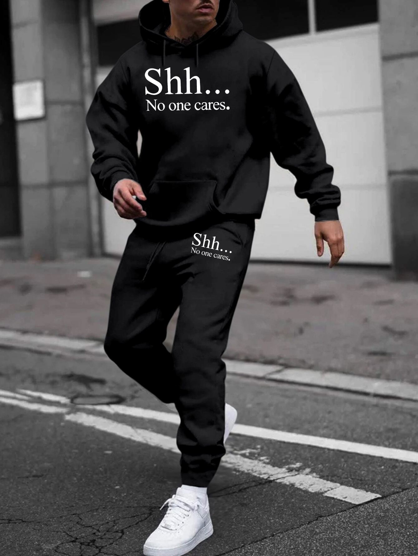 men's casual polyester sweatsuit set hooded long sleeve Temu