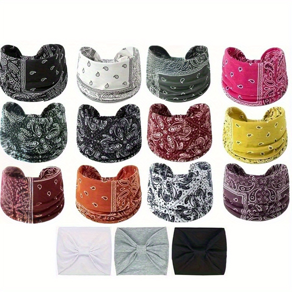 

15pcs Fashion Women's Printed Pattern Wide Headband Set, Knotting Non-slip Soft Turban Hair Accessories For Yoga, Fitness Sports And Accessories