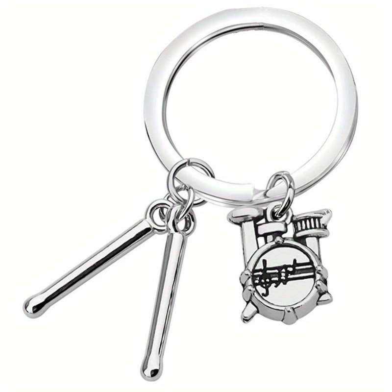 

Drum Set Keychain For Music Lovers, Punk Style Zinc Alloy Keyring, Rock Band Bag Charm Pendant