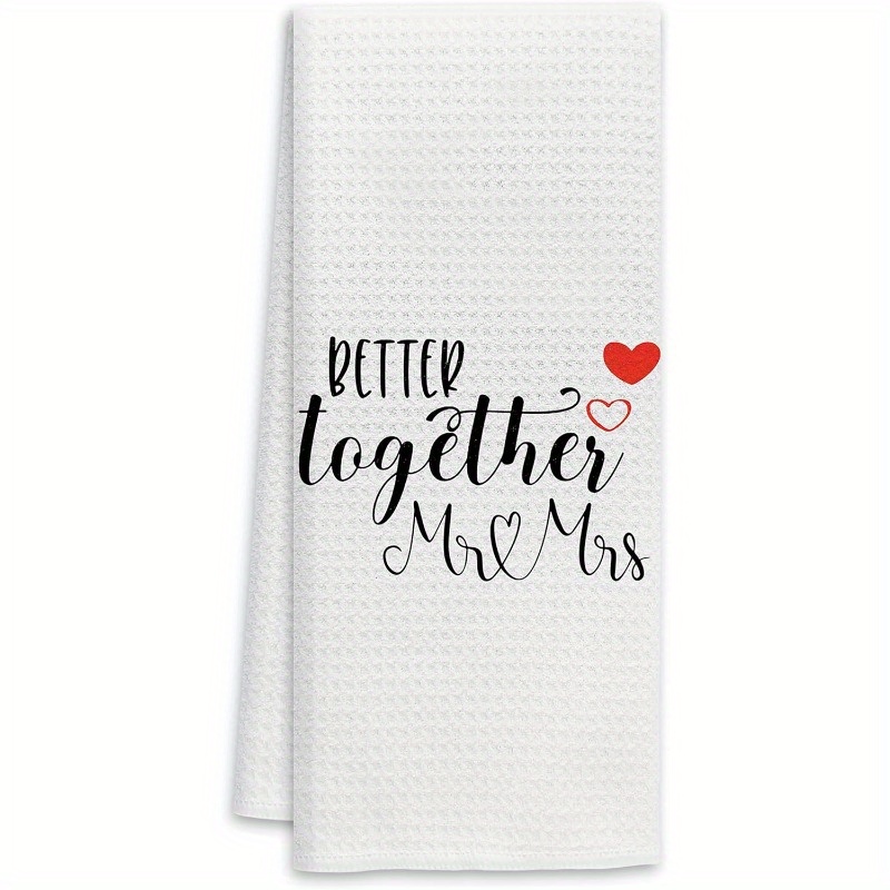 

1pc Mr. & Mrs. Woven Decorative Towel - Super Soft Polyester Blend, Modern Style Dish Cloth For Wedding, Anniversary Gift - Machine Washable Oblong Kitchen Towel 18x26 Inches