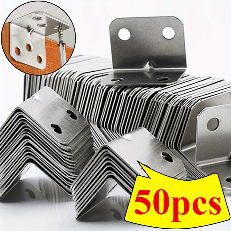 

50/20pcs Stainless Steel Right Angle Brackets, 90 Degree L-shaped Support, Metal Joint Corner Braces For Furniture Shelves Construction