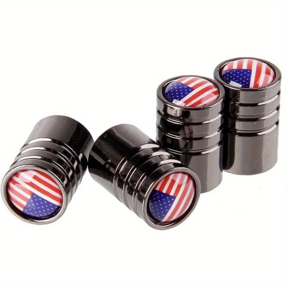 Image of 4pcs Set Uk Flag Car Wheel Valve Stem Caps - Polished Chrome End, Triple-slot Design For Tire Pressure & Stylish Vehicle Decoration American Flag Luminous Tire Valve Stem Caps