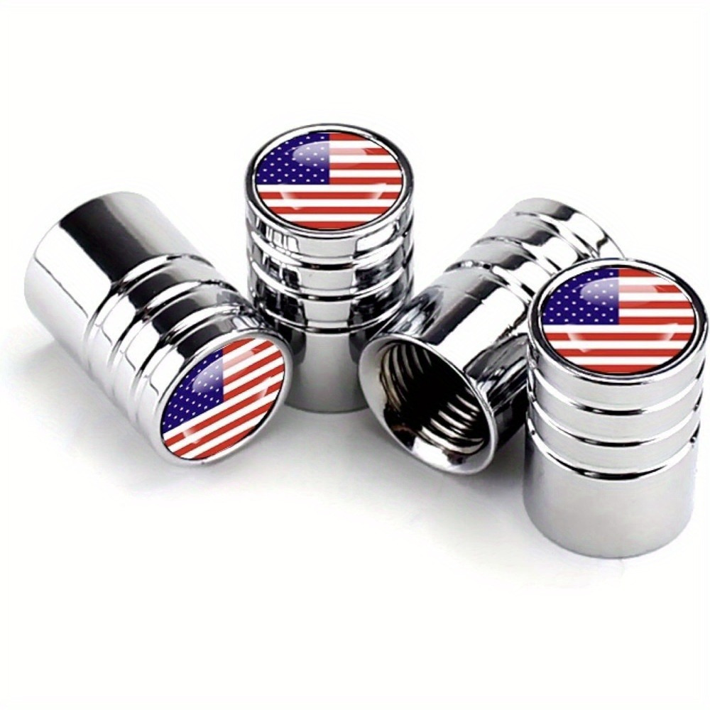 4pcs Set Uk Flag Car Wheel Valve Stem Caps - Polished Chrome End, Triple-slot Design For Tire Pressure & Stylish Vehicle Decoration American Flag Luminous Tire Valve Stem Caps