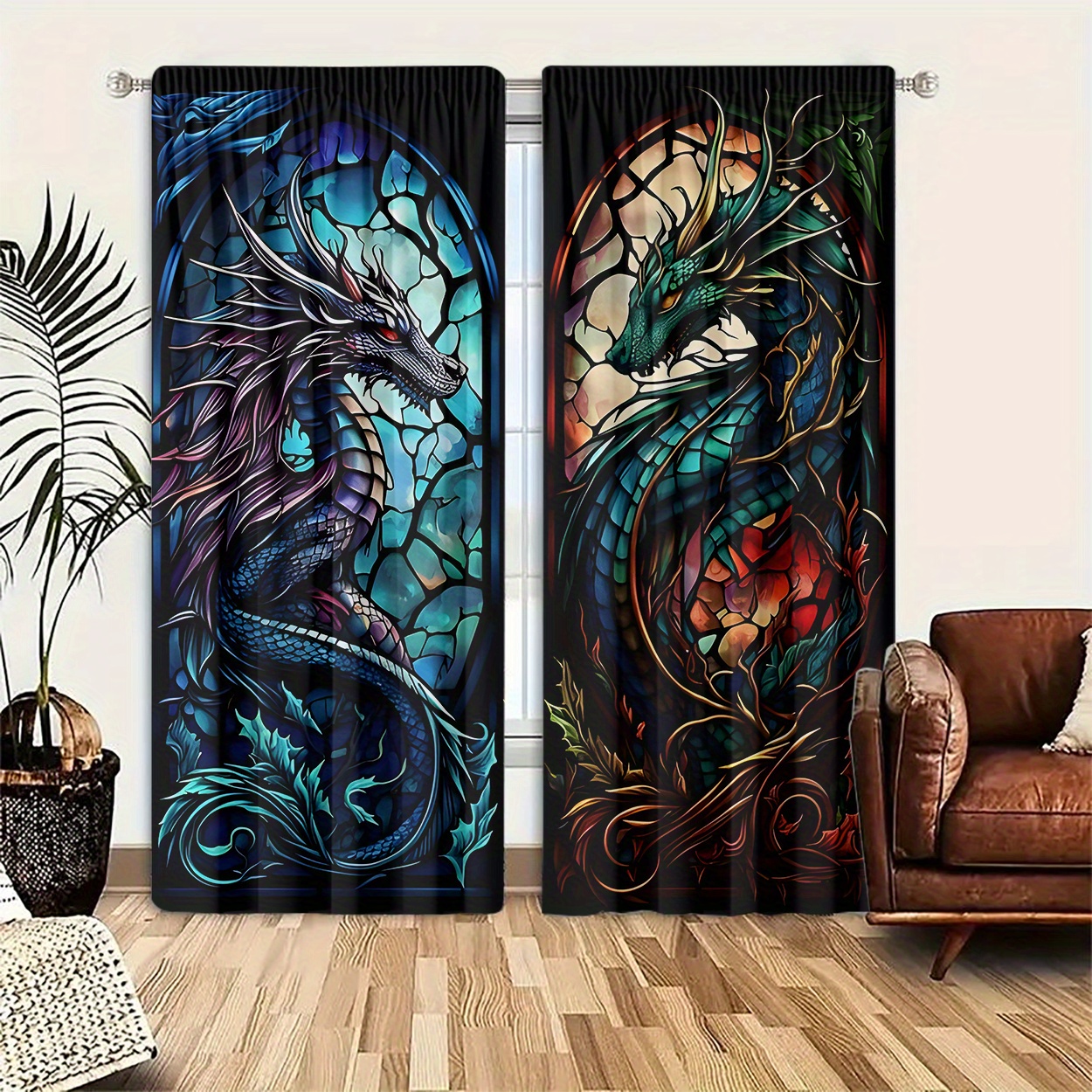 

Dragon Print Light-filtering Curtain Panels, Set Of 2, Polyester Woven With Rod Pocket - Arts Themed, Velvet Sanded Fabric, , Machine Washable For Bedroom & Home Decor