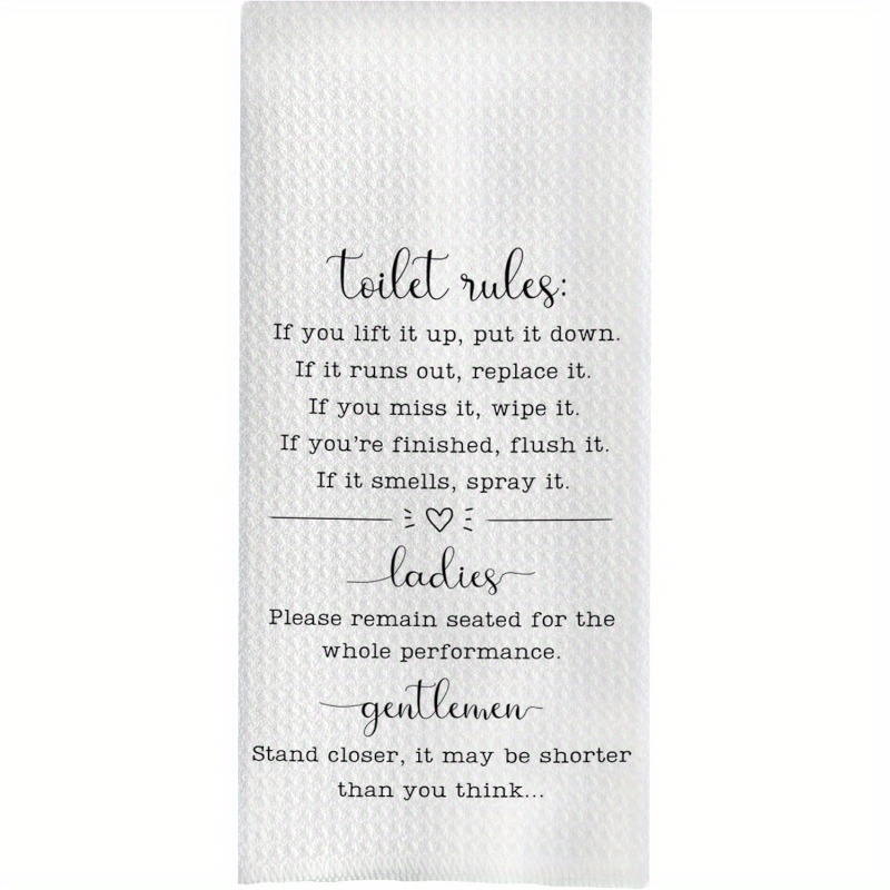 

1pc Woven Polyester Blend Hand Towel With Funny Bathroom Rules Print - Super Soft, Machine Washable Modern Oblong Towel For Bathroom Decor - 18x26 Inches