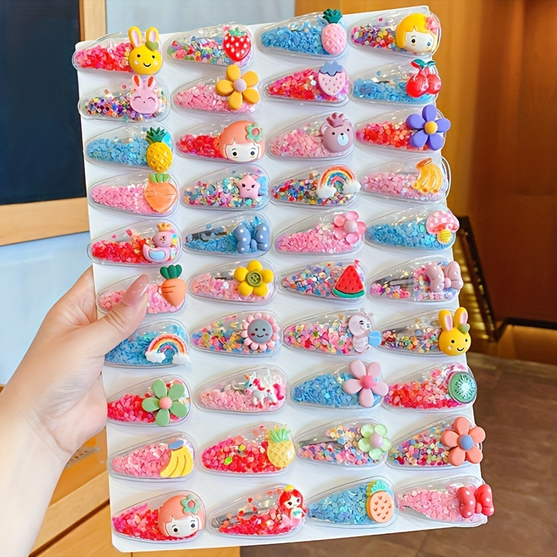 

20pcs Cute Sequin Hair Clips Set For Girls - Adorable Cartoon Animals, Fruits & - Perfect Gift Idea