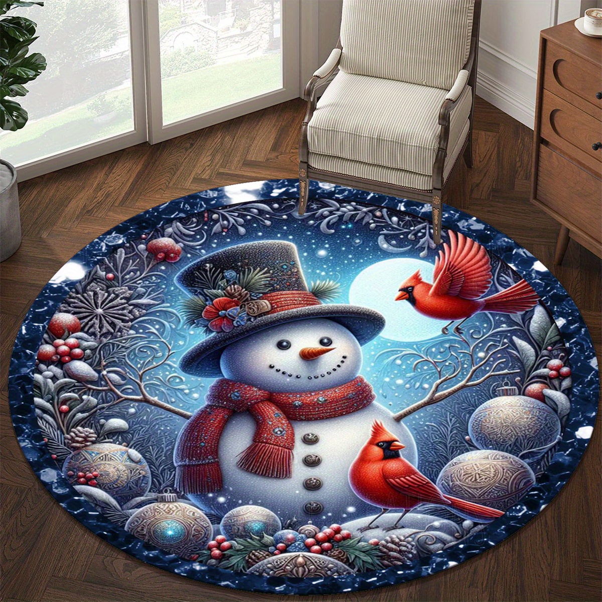 

Christmas Snowman & Red Round Rug - , , Area Carpet For , , , And - In Multiple