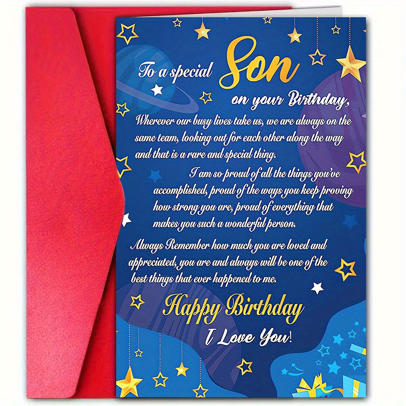 

Festive Birthday Card For Son: 12cm X 18cm, Funny Wishes, Envelope Included, Perfect For Grandson, Brother, Best Friend - Celebrate Your Wonderful Son's Special Day!