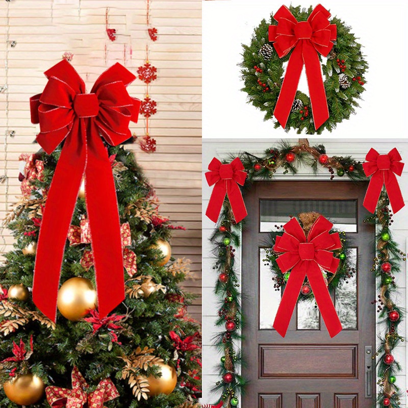 

1pcs Polyester Christmas Ribbon Bow Decorations – No Power Or Batteries Required – Featherless Red Velvet Bow For Tree Topper, Wreath, Door, Home, Scene, New Year & Winter Holiday Party Decor