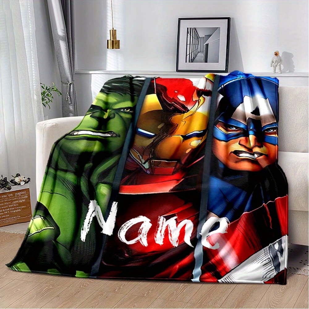 

Personalized Superhero Flannel Blanket, Custom Name Digital Print Cozy Polyester Throw For Sofa, Chair, Bed - All Season Warmth, Machine Washable, Ideal Gift For Fans - 1pc