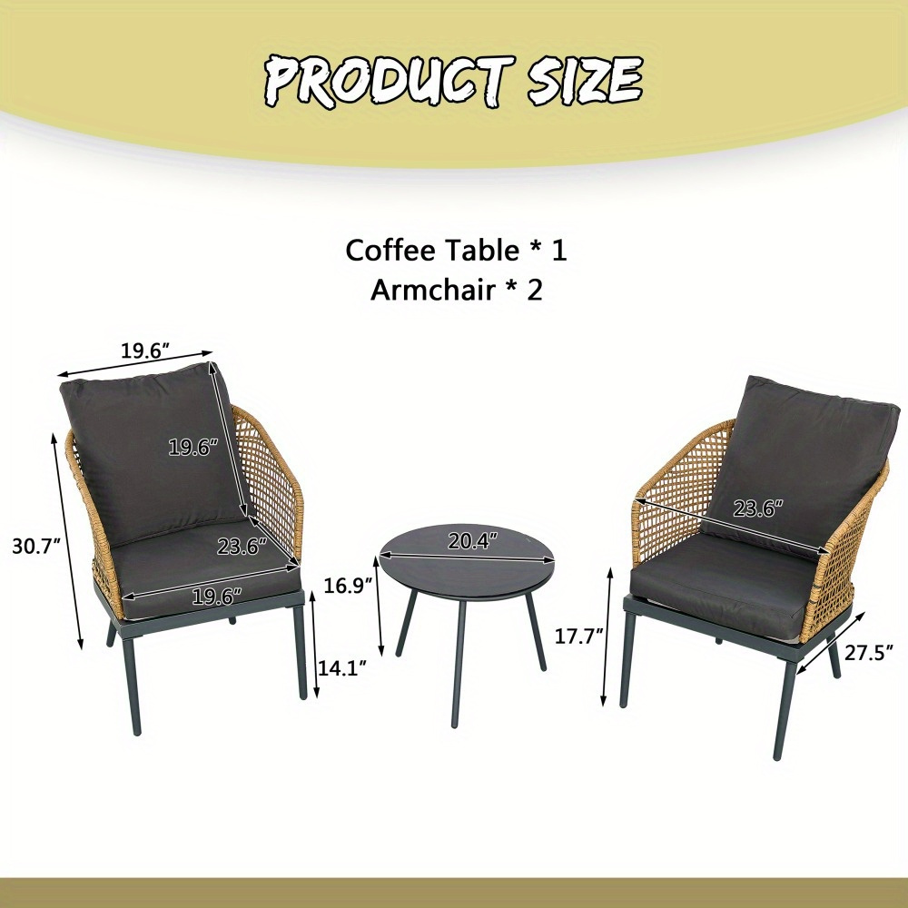 outdoor wicker chairs and table bistro furniture set 3 pieces for porch ...
