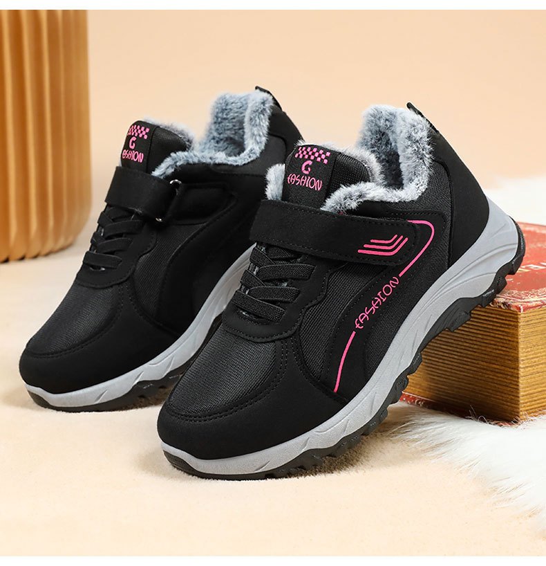 womens fashion walking shoes non slip   boots with fleece lining pvc sole pu leather upper lightweight round toe   winter footwear details 4