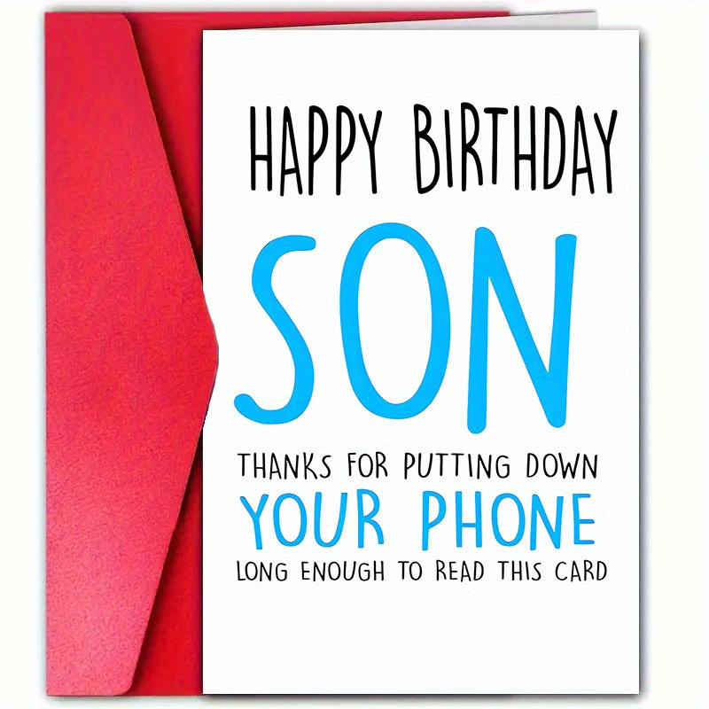 

Happy Birthday Son Greeting Card With Envelope - Humorous Appreciation Birthday Note For Son, 1pc Paper Card For Birthday Occasion, From Parents, For All Ages