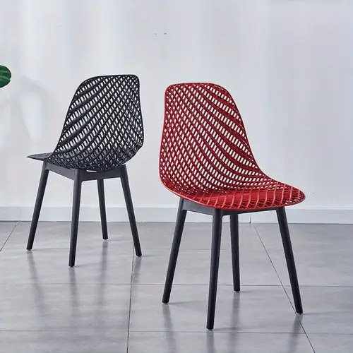 black plastic dining chair hollow out open back sleek non padded office home furniture clean no electricity needed
