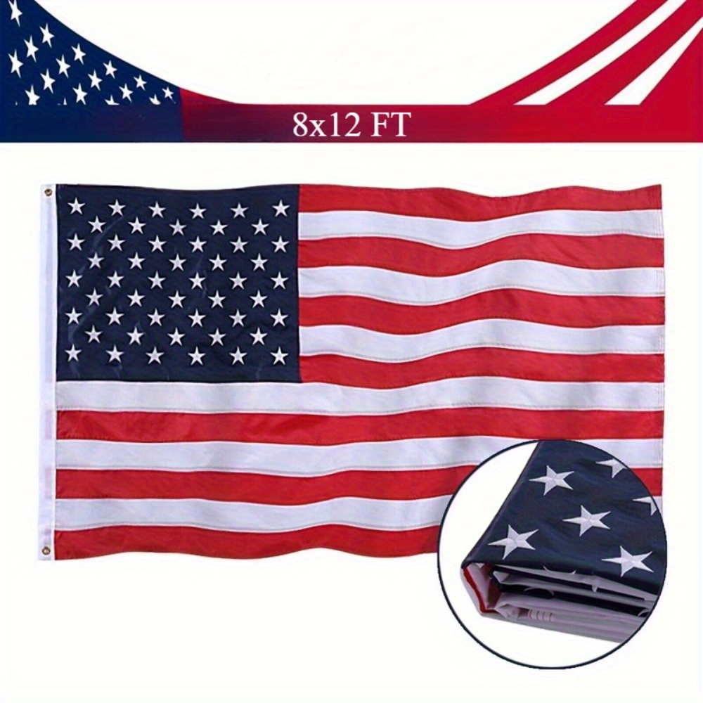 

Multiple Size Options, Patriotic And High-quality American Us Flag -8x12 Ft 210d Quality, Brass Grommets, Embroidered Stars