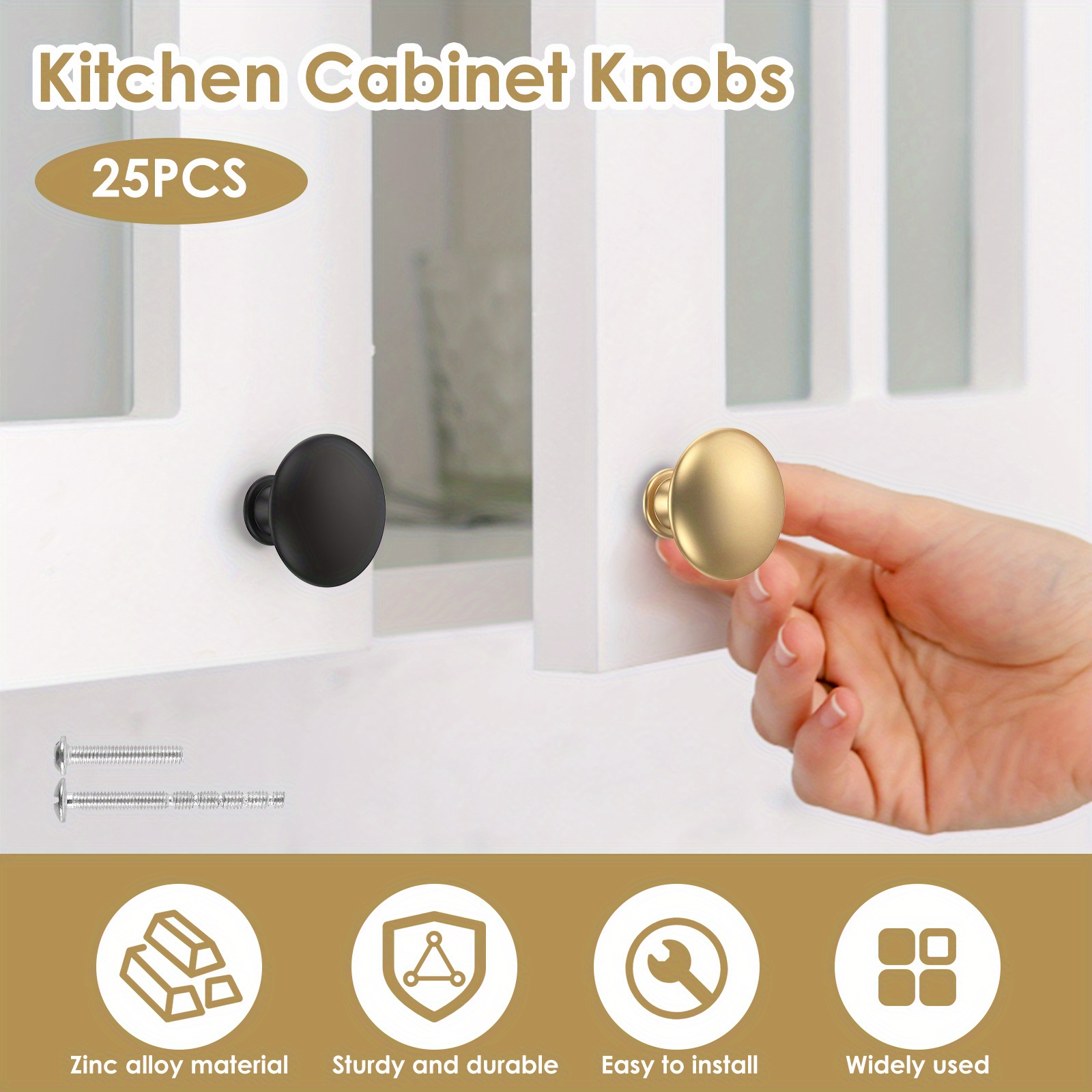 

25-pack Aluminum Alloy Cabinet Knobs - Rustproof, Round Dresser Pull Handles With Screws For Kitchen, Furniture & Drawer Decor