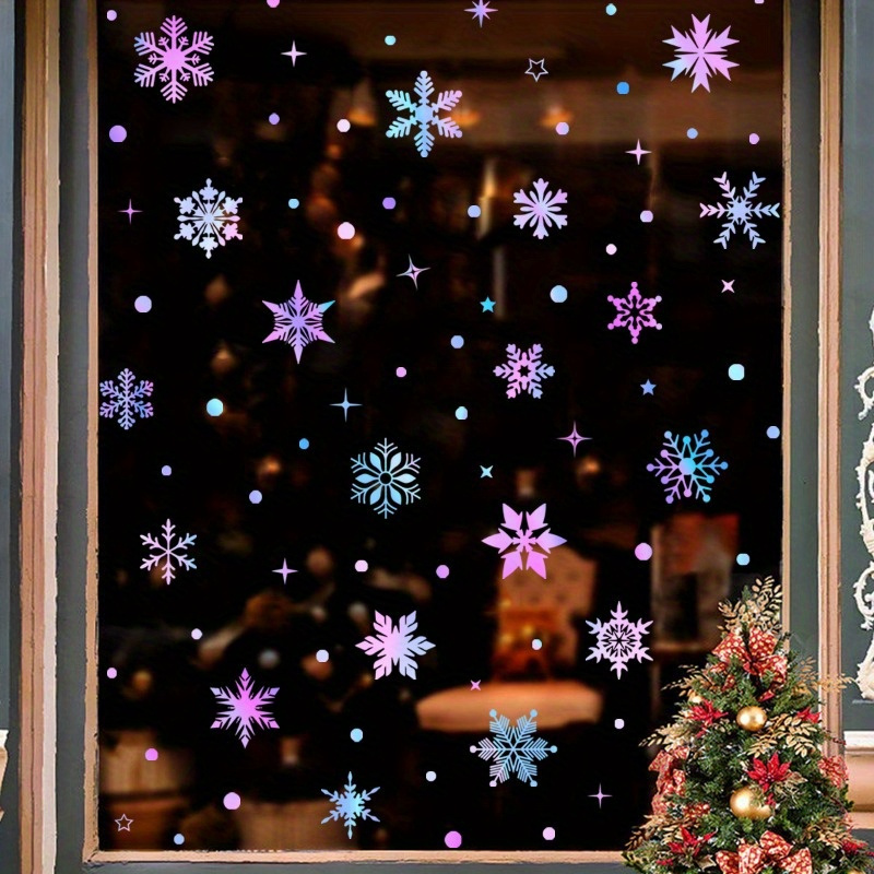 

Glowing Snowflake Window Clings - Festive Self-adhesive & Removable Holiday Decorations For Christmas And New Year Celebrations, 3pcs